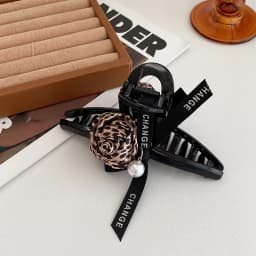 1pc elegant vintage leopard print rose pearl shark clip, stylish back-of-the-head bun hair clip exquisite hair grab clip