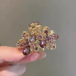 Exquisite Purple Crystal Rhinestone Flower Small Hair Clip High-end Women's Bangs Side Hair Claw Korean Style Hair Accessories