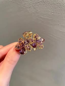Exquisite Purple Crystal Rhinestone Flower Small Hair Clip High-end Women's Bangs Side Hair Claw Korean Style Hair Accessories