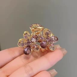 Exquisite Purple Crystal Rhinestone Flower Small Hair Clip High-end Women's Bangs Side Hair Claw Korean Style Hair Accessories