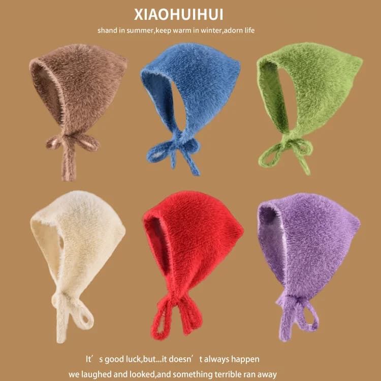 French Style Faux Mink Hair Triangular Scarf Women Autumn Winter Warm Fluffy Knitted Woolen Headband Sweet and Cute Headband