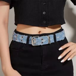 New Fashion Luxury Belt Black Punk Accessories Blue Denim Girdle HipHop Y2k Star Hollowed Pin Buckle Waistband，For Men Women