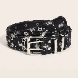 New Fashion Luxury Belt Black Punk Accessories Blue Denim Girdle HipHop Y2k Star Hollowed Pin Buckle Waistband，For Men Women