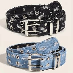 New Fashion Luxury Belt Black Punk Accessories Blue Denim Girdle HipHop Y2k Star Hollowed Pin Buckle Waistband，For Men Women