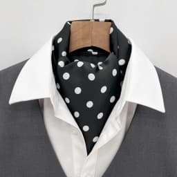 Men's British Retro Black and White Polka Dot Business Casual Small Scarf Versatile Long Scarf Decorative Neck Scarf Wide Tie