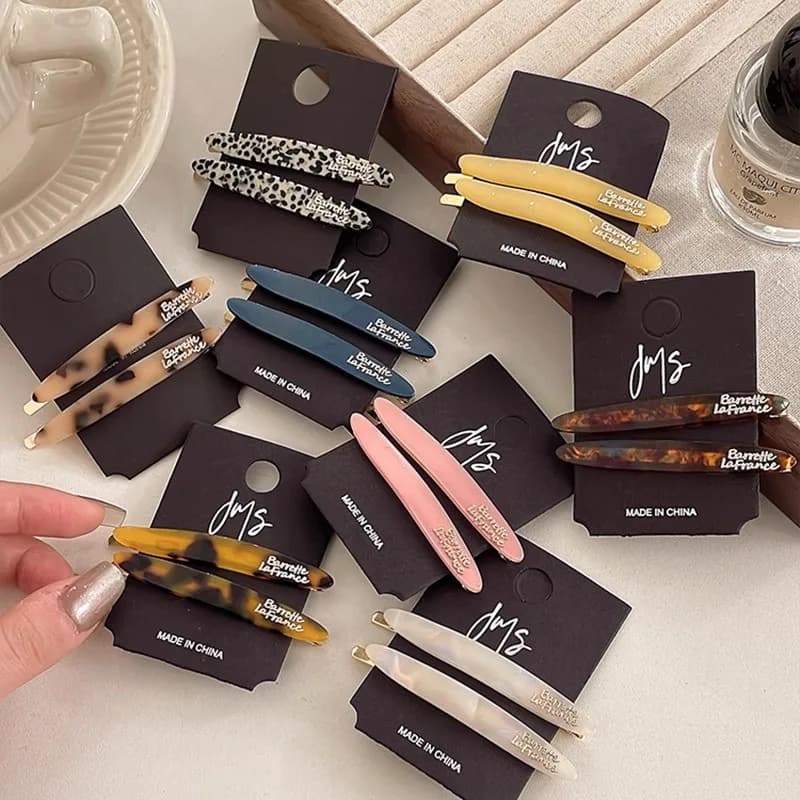 2pcs Korean style acetate golden label small willow leaf hair clip, French simple and elegant temperament side hair clip, bangs