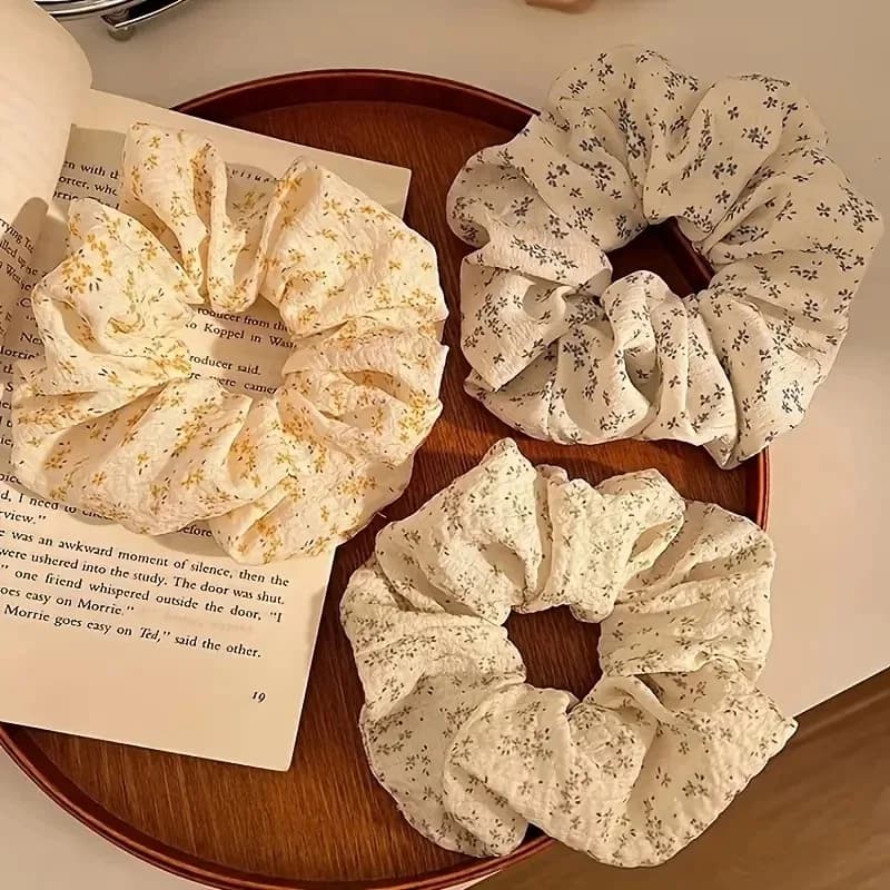 3pcs Korean Simple Style Floral Fabric Art Large Intestine Hair Loop for Women High-end Fresh Hair Bun and Floral Hair Rope