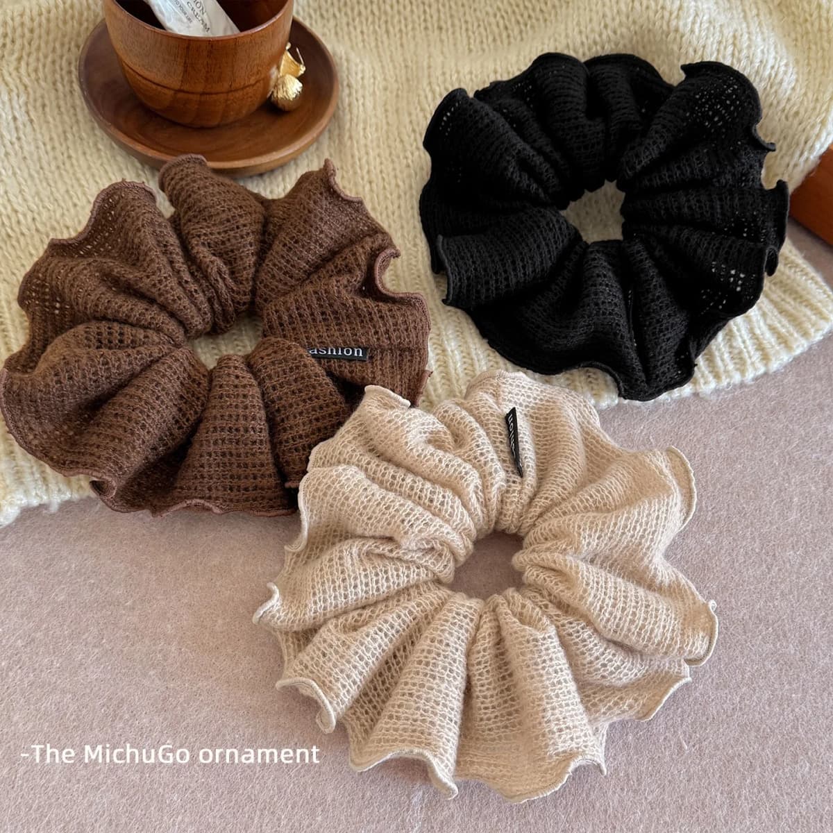 1pc Autumn/Winter Vintage Style Wool Knit Hair Scrunchie, High Elasticity Hair Tie for Low Ponytail, 2025 New Hair Accessory