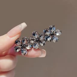 High-end Black Color Crystal Flower Hairpin Temperament Elegant Alloy Hair Clip Women's Bangs Side Clip Korean Style Headdress