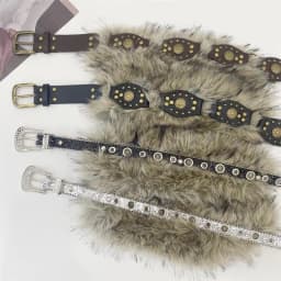 1PC Punk PU Studded Fur Belt Y2K Vintage Faux Fur Waistband Metal Plush Furry Waistband Jeans Waist Belts Accessories