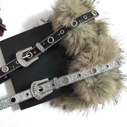1PC Punk PU Studded Fur Belt Y2K Vintage Faux Fur Waistband Metal Plush Furry Waistband Jeans Waist Belts Accessories