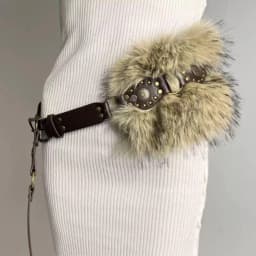 1PC Punk PU Studded Fur Belt Y2K Vintage Faux Fur Waistband Metal Plush Furry Waistband Jeans Waist Belts Accessories
