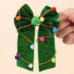 New Year Christmas Bow Hair Clips Christmas Tree Decoration Hairpins Glittery Colorful Pom Poms Barrette For Girls Accessories