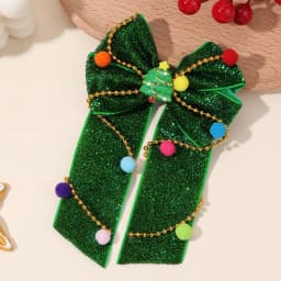 New Year Christmas Bow Hair Clips Christmas Tree Decoration Hairpins Glittery Colorful Pom Poms Barrette For Girls Accessories