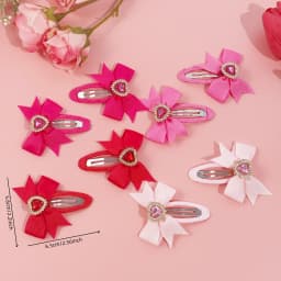 8pcs Girls Hair Bows Barrettes Clips Valentine's Day Hair Clips Ribbon Snap Crystal Heart Hair Clip Kids Girls Hair Accessories