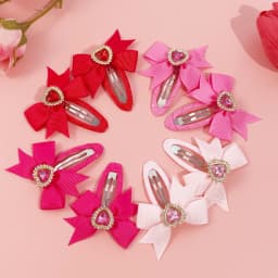 8pcs Girls Hair Bows Barrettes Clips Valentine's Day Hair Clips Ribbon Snap Crystal Heart Hair Clip Kids Girls Hair Accessories