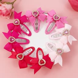 8pcs Girls Hair Bows Barrettes Clips Valentine's Day Hair Clips Ribbon Snap Crystal Heart Hair Clip Kids Girls Hair Accessories