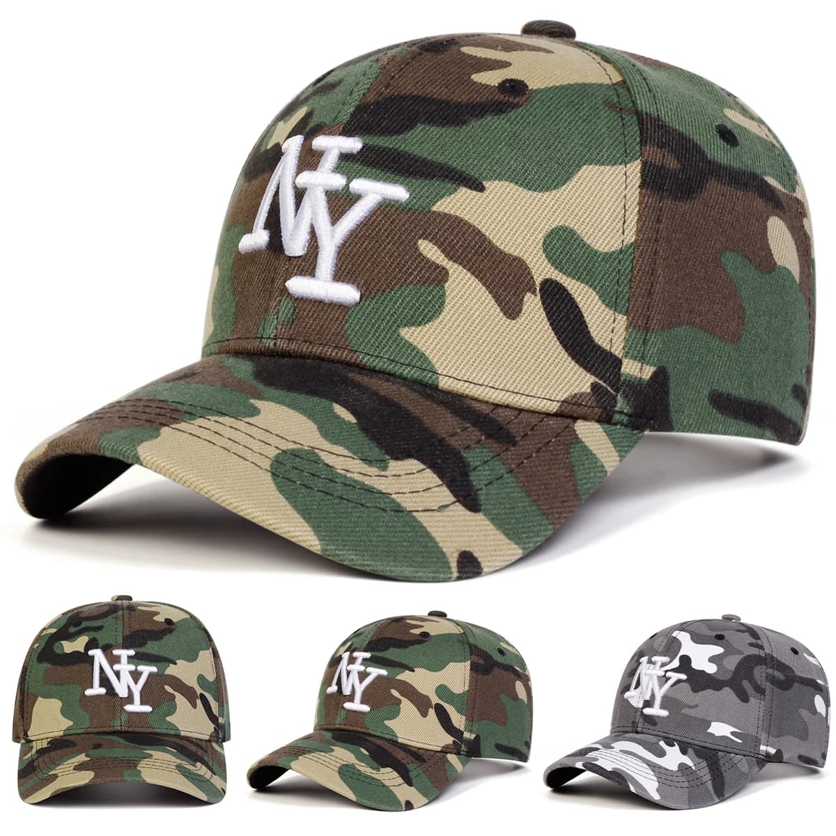 Unisex NY Letter Embroidery Camouflage Baseball Caps Spring Autumn Outdoor Adjustable Casual Hats Sunscreen Hat Sports Cap
