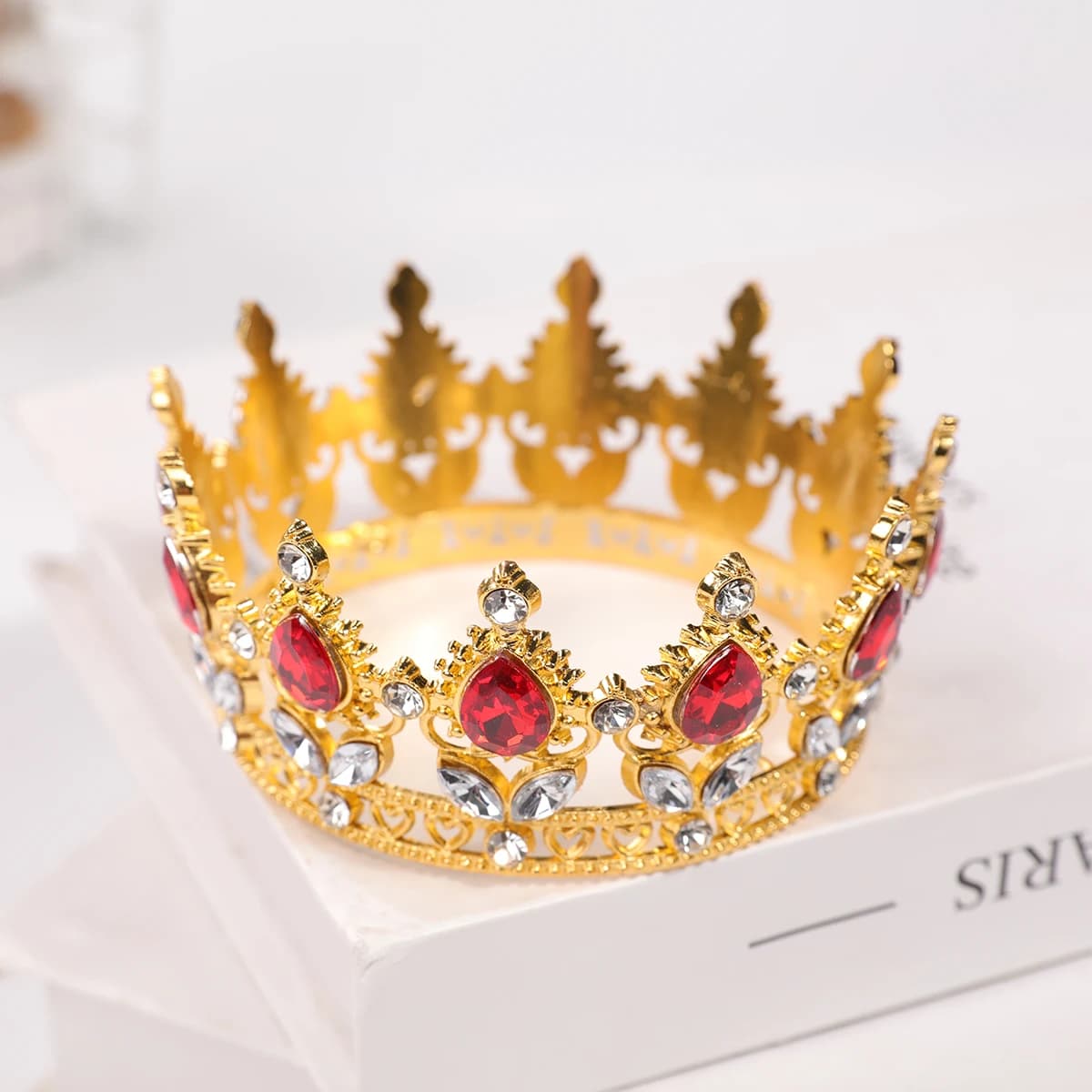 Rose Gold Powder Diamond Round Crown - Luxury Water Droplet Style Children's Birthday Crown - Princess Style Wedding Dress Accessory