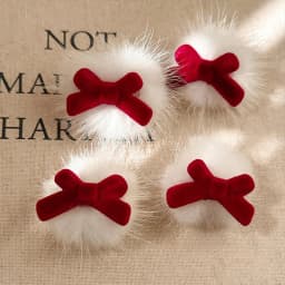 4pcs Christmas & New Year Red Bow Plush Side Duckbill Clip Hair Ornament is suitable for women to wear