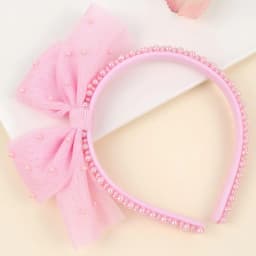Girls Minimalist Pearl Headband Sweet Large Mesh Bow Handmade Hair Hoop Hair Band For Children Trendy New Daily Hair Accessories