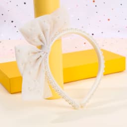 Girls Minimalist Pearl Headband Sweet Large Mesh Bow Handmade Hair Hoop Hair Band For Children Trendy New Daily Hair Accessories