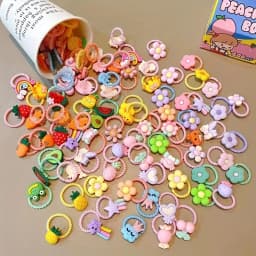 2026 New 30Pcs Girls High Elastic Hair Bands - Pain-Free Cartoon Animal/Fruit/Flower Decorative Hair Ties, Kids Hair Accessories