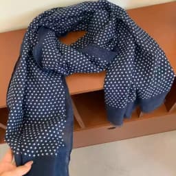 Retro Dark Blue Polka Dot Cotton Linen Scarf Women's Stylish Versatile Warm Silk Scarf for All Seasons Korean Style Long Rect...