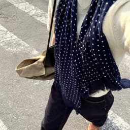 Retro Dark Blue Polka Dot Cotton Linen Scarf Women's Stylish Versatile Warm Silk Scarf for All Seasons Korean Style Long Rect...