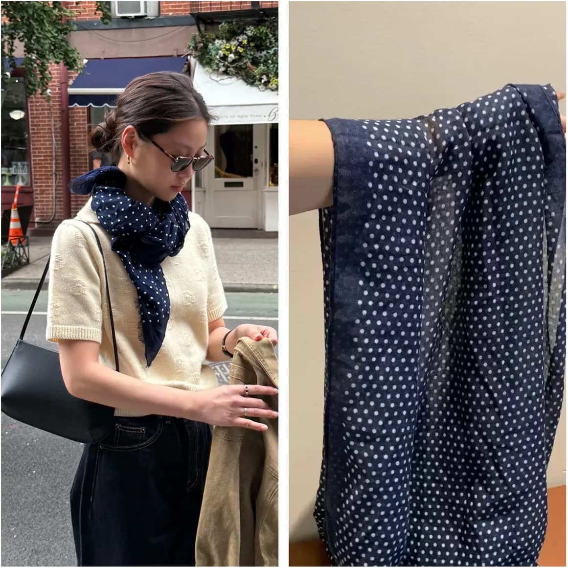 Retro Dark Blue Polka Dot Cotton Linen Scarf Women's Stylish Versatile Warm Silk Scarf for All Seasons Korean Style Long Rect...