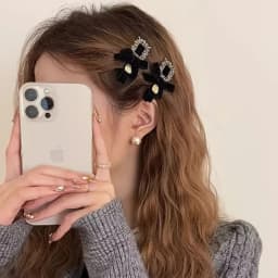 2pcs Classic Elegant Black Velvet Hair Clip Set Diamond Bow Hair Clip Elegant Shining Women Party Daily Styling Hair Accessories