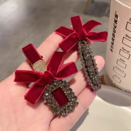 2pcs Classic Elegant Black Velvet Hair Clip Set Diamond Bow Hair Clip Elegant Shining Women Party Daily Styling Hair Accessories