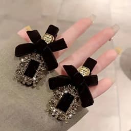 2pcs Classic Elegant Black Velvet Hair Clip Set Diamond Bow Hair Clip Elegant Shining Women Party Daily Styling Hair Accessories