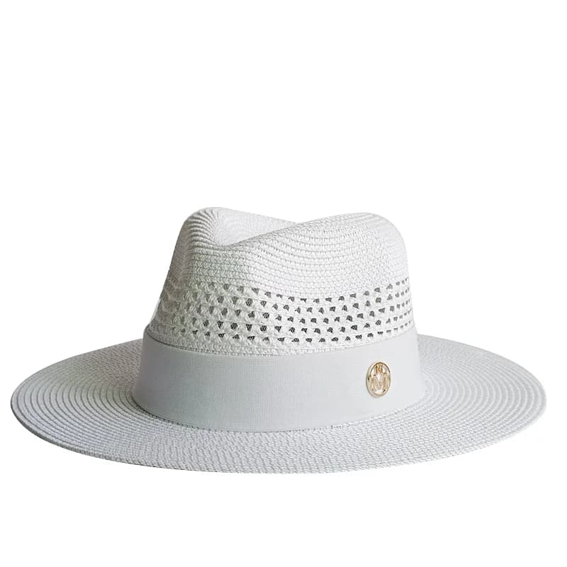 Beach hat straw hat pearl chain DIY flat top sun hat new Korean elastic ribbon hat beach hat candy color sun hat bonnet