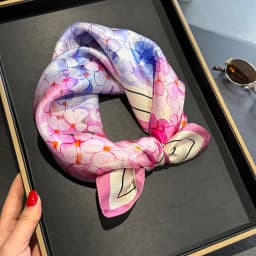 Luxury 100% Mulberry Silk Scarf Women Oil Floral Print Bandana Shawl Lady Neckerchief Handkerchief Female Wrap Christmas Gift