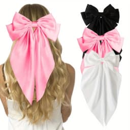 2/3pcs WomenGirls Large Bow Hair Clips, Soft Long-Tailed Bow Hairpins, Vintage Metal Hair Clip Silk Headband, Elegant Hair Acces