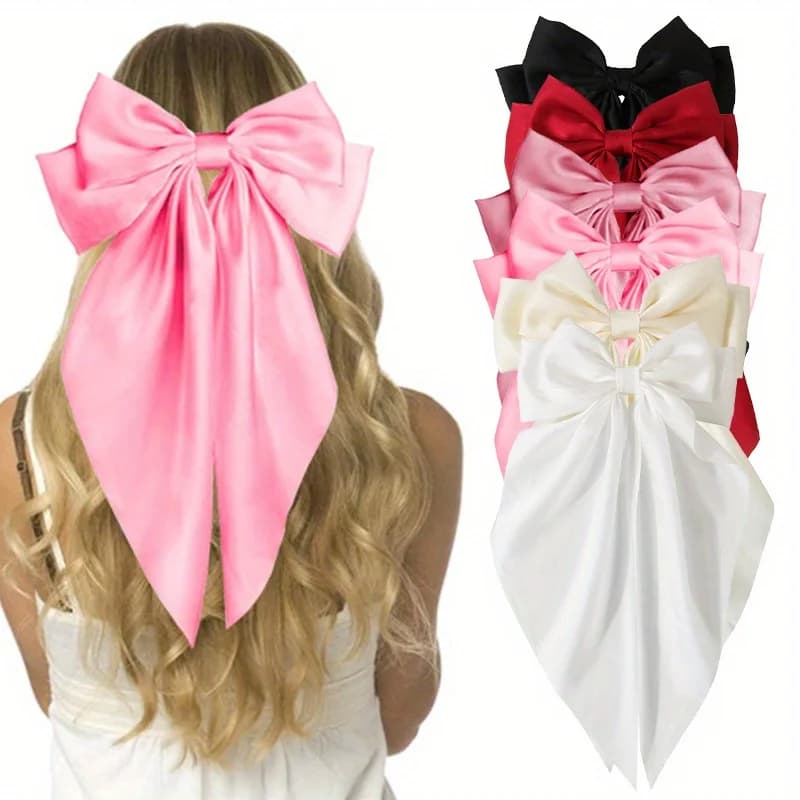 2/3pcs WomenGirls Large Bow Hair Clips, Soft Long-Tailed Bow Hairpins, Vintage Metal Hair Clip Silk Headband, Elegant Hair Acces