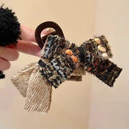 Autumn/winter Wool-blend Color-block Double Bow Hair Clip Large Shark Clip For The Back Of The Head New Stylish Hair Accessory