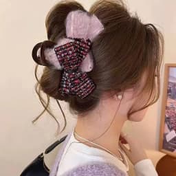 Autumn/winter Wool-blend Color-block Double Bow Hair Clip Large Shark Clip For The Back Of The Head New Stylish Hair Accessory