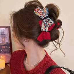 Autumn/winter Wool-blend Color-block Double Bow Hair Clip Large Shark Clip For The Back Of The Head New Stylish Hair Accessory