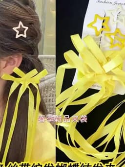 6Pcs/Set Star Shaped Ribbon Hair Clip Colorful Satin Ribbon SideClip Cute Headwear Girls Ladies Party Daily Hairstyle Decoration