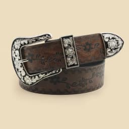Vintage Carved Buckle Belt for Women Men - Brown Textured Floral Print Western Style Fashion Versatile Waistband Belt