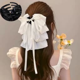 Elegant Simple Mesh Large Bow Hair Clip for Woman Temperament Tassel Bow Hair Pin Fashion Girl's Back of Her Head Hair Claw