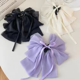 Elegant Simple Mesh Large Bow Hair Clip for Woman Temperament Tassel Bow Hair Pin Fashion Girl's Back of Her Head Hair Claw