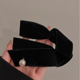 Vintage Velvet Hair Bow For Women Long Ribbon Pearl Hairpin Simple Top Clip Ladies Hairgrips Hair Accessories Korean Style