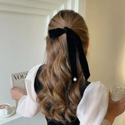Vintage Velvet Hair Bow For Women Long Ribbon Pearl Hairpin Simple Top Clip Ladies Hairgrips Hair Accessories Korean Style