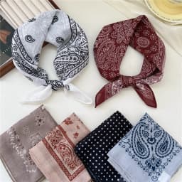 Small Linen-cotton Scarves For Women 58*58cm Lightweight Soft Breathable Neckerchief Boho Print Dot Paisley Bandana Hair Scarf