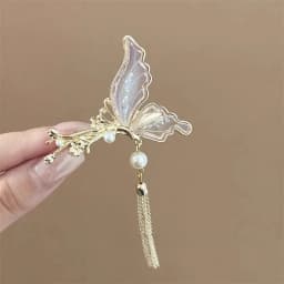 New Chinese-Style Retro Butterfly Tassel Hairpin, High-End Side Clip Hair Accessory, New Chinese Style