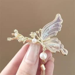 New Chinese-Style Retro Butterfly Tassel Hairpin, High-End Side Clip Hair Accessory, New Chinese Style