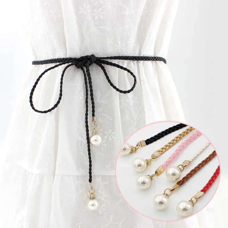 New Arrival Women Fashion Knotted Waist Chain Dress Braided Waist Rope Decorative Pearl Belt for Female